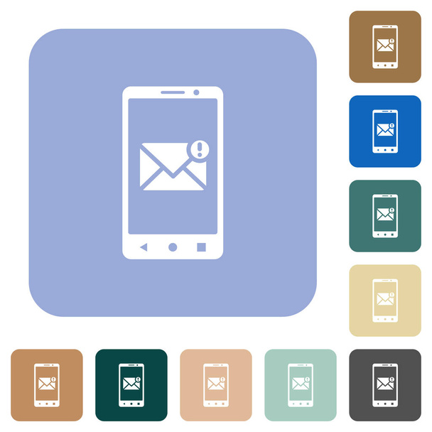 Smartphone incoming message white flat icons on color rounded square backgrounds - Vector, Image