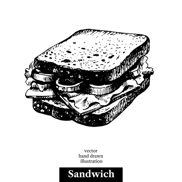 Een broodje. Vintage fast food hand getekend schets illustratie. Geïsoleerde achtergrond. Menu ontwerp - Vector, afbeelding