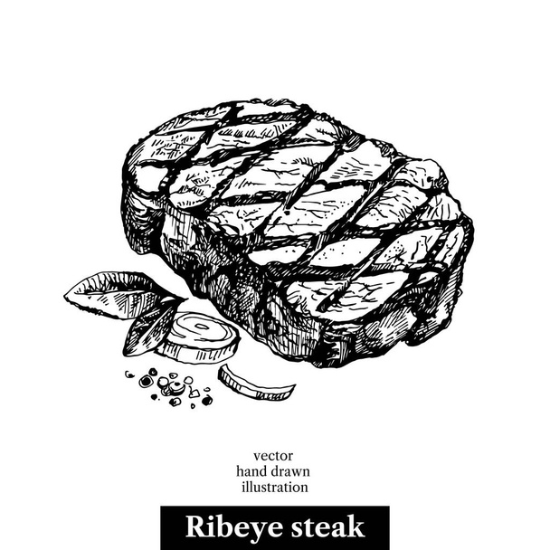 Ručně kreslený rýžový steak. Izolované vektorové jídlo ilustrace na bílém pozadí - Vektor, obrázek