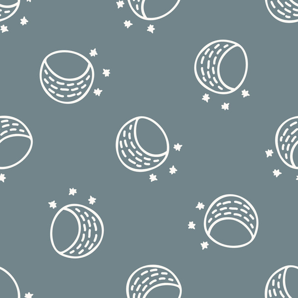 Seamless background moon stars gender neutral baby pattern. Simple whimsical minimal earthy 2 tone color. Kids nursery wallpaper or boho sleepwear fashion all over print. - Vector, Image