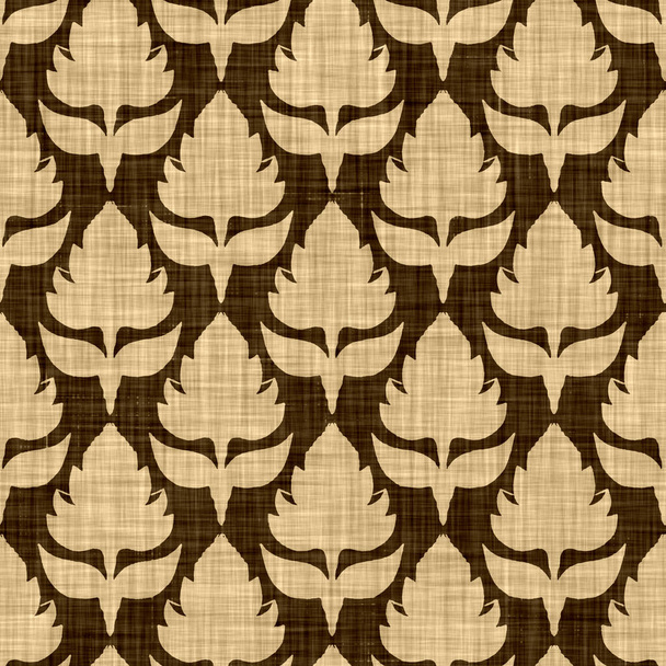 Seamless woven linen damask pattern. Aged sepia tone rustic textile pattern. Burnt umber brown texture background. Rough material fabric effect medallion all over print. - Photo, Image