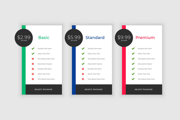 plans and pricing comparision template for websites and app - Wektor, obraz