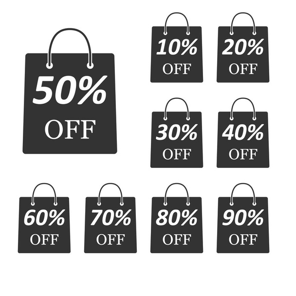Package with the discount amount. A set of simple vector icons isolated on a white background - Vector, Image