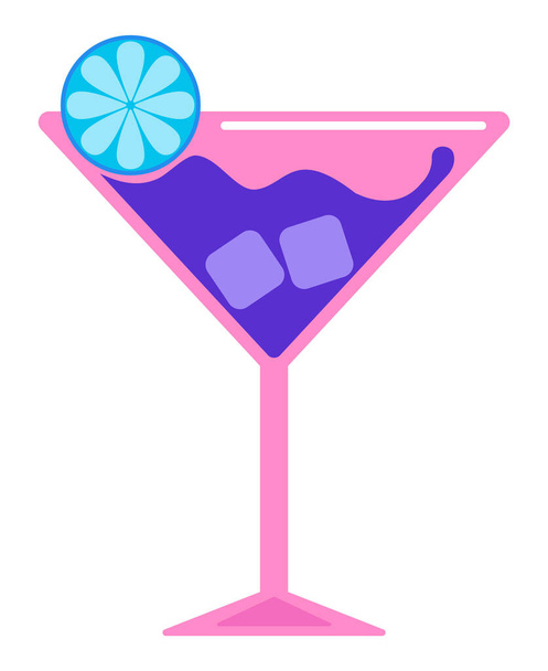 Alcoholic cocktail in a glass decorated with lime. Drink with ice cubes. Isolated on a white background. Vector illustration. - Vektori, kuva
