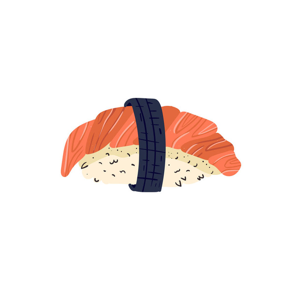 寿司だ。日本食。絶縁ベクトルイラスト。面白い色のタイポグラフィポスター、アパレルプリントデザイン。バーやインテリアのための北欧ノルディックデザイン、カバーや織物や背景. - ベクター画像