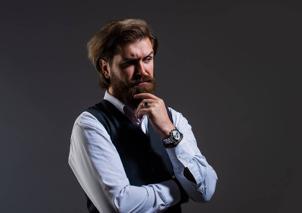 handsome man wear office suit. male beauty and fashion. brutal businessman with perfect beard and moustache. real boss in vest. mature bearded man. confidence and charisma - Foto, immagini
