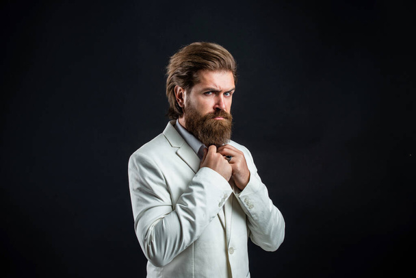 handsome man wear office suit. male beauty and fashion. brutal businessman with perfect beard and moustache. real boss in vest. mature bearded man. confidence and charisma. Fashion accessory - Фото, изображение