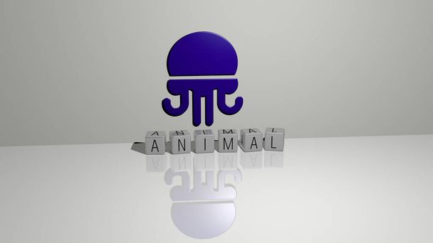 3D illustratie van dierlijke graphics en tekst gemaakt door metalen dobbelstenen letters voor de gerelateerde betekenissen van het concept en presentaties. achtergrond en schattig - Foto, afbeelding