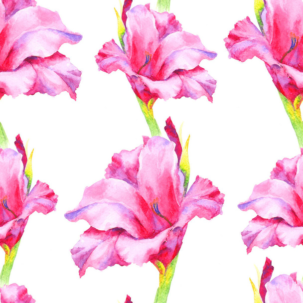 Watercolor hand paint pink lily, seamless pattern for textile, wallpaper, background. - Foto, Bild