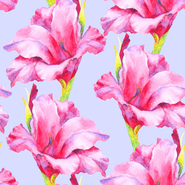 Watercolor hand paint pink lily, seamless pattern for textile, wallpaper, background. - Photo, Image