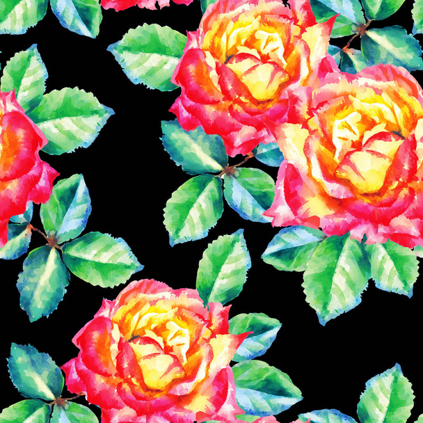 Watercolor hand paint roses, seamless pattern. Background for web pages, wedding, save the date invitations and cards, fabric texture. - Photo, image