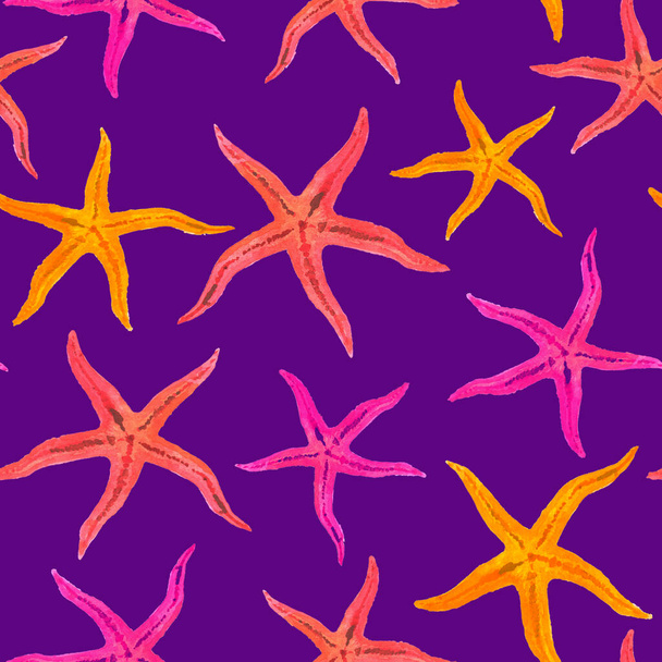 Watercolor hand paint  seastar, staefish seamless pattern for textile, wallpaper,fabric. - Foto, afbeelding