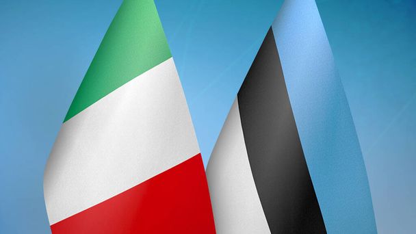 Italie et Estonie deux drapeaux ensemble fond bleu - Photo, image