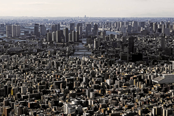 Krajobraz Zatoki Tokijskiej widziany z obserwatorium Tokyo Sky Tree - Zdjęcie, obraz
