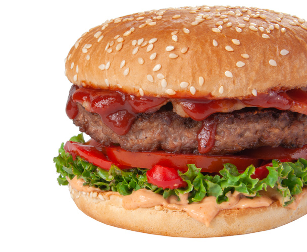 Leckere amerikanische Grill-Burger isoliert auf der weißen - Foto, Bild