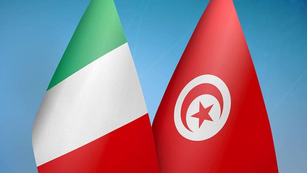 Italia ja Tunisia kaksi lippua yhdessä sininen tausta - Valokuva, kuva