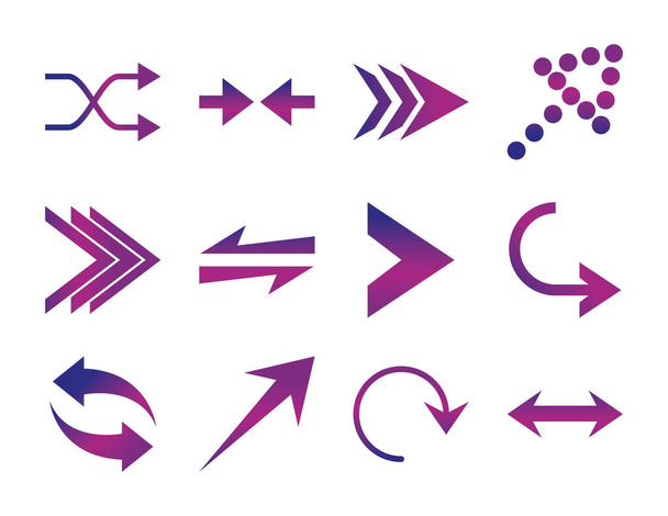 arrows direction guide cursor web navigation icons set gradient style - Vector, Image