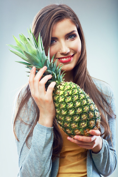 Woman with Green pineapple - Foto, Imagen