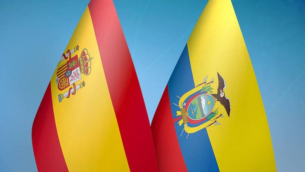 Espanha e Equador duas bandeiras juntos fundo azul
 - Foto, Imagem
