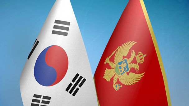 Jižní Korea a Černá Hora dvě vlajky dohromady modré pozadí - Fotografie, Obrázek