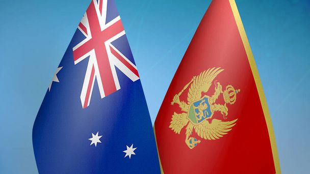 Australia and Montenegro two flags together blue background - Fotó, kép