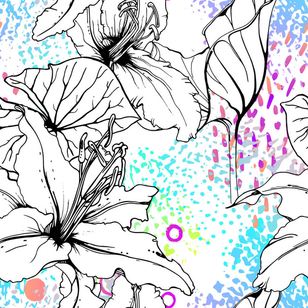 Artistic Floral Seamless Pattern. Vector print - Vetor, Imagem