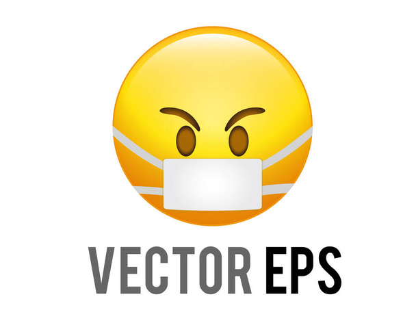 Le gradient vectoriel isolé jaune en colère, contrarié et déçu icône du visage avec masque - Vecteur, image