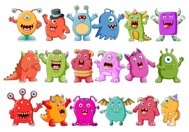 Collection of cute character monsters of illustration - Vector, imagen