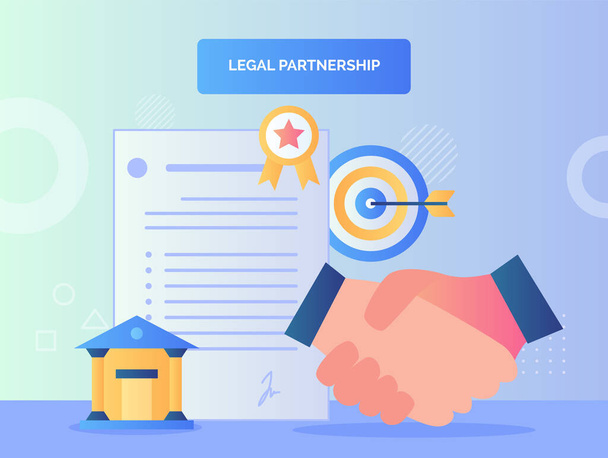 Hand shake character background of agreement letter court target goal certified legal partnership concept with flat style vector design - Vector, Image
