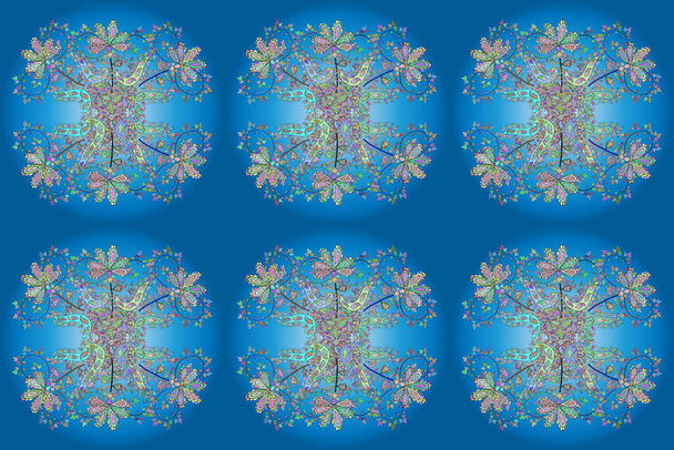 Seamless Beautiful fabric pattern. Raster. Doodles green, blue and neutral on colors. - Photo, Image