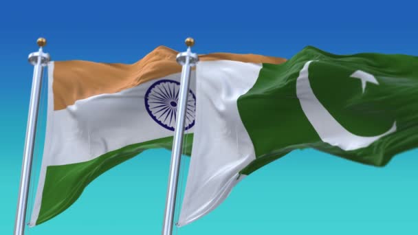 4k Seamless India and Pakistan Flags with blue sky background, JP, IND. - Πλάνα, βίντεο