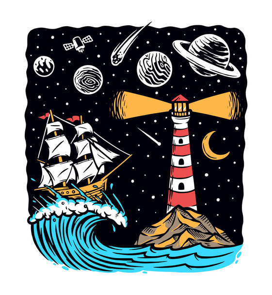 Abstract sail at night logo template - Вектор,изображение