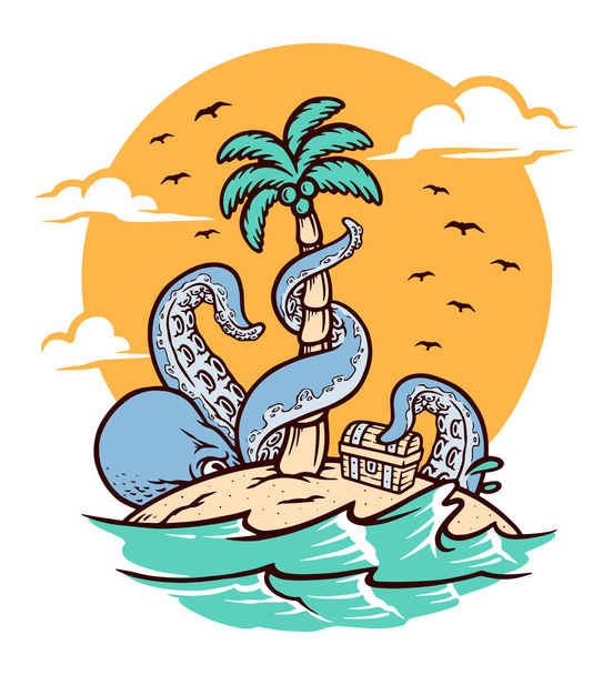 octopus op het eiland vector illustratie - Vector, afbeelding