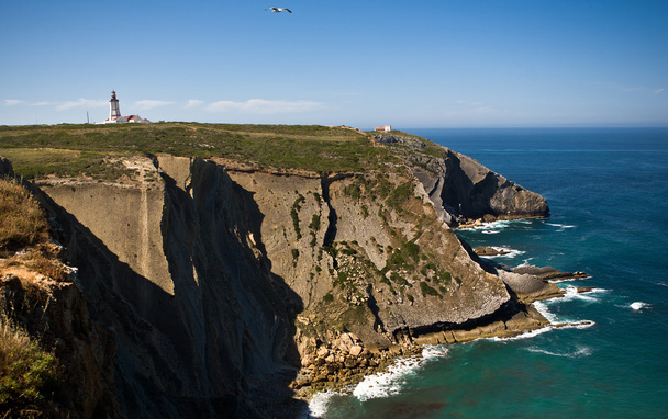 岬の灯台と崖 - 写真・画像