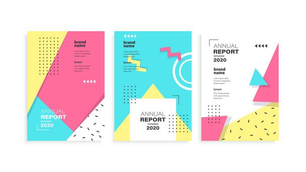 Cover 2020 annual report with memphis effect free vector - Vector, Image