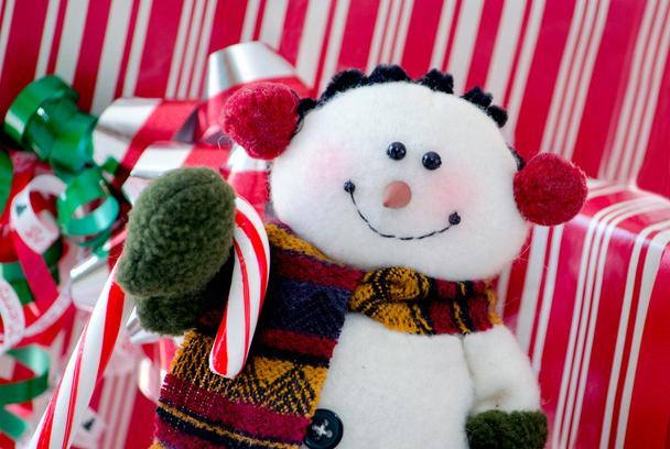 Snowman red and white background close up - Photo, Image