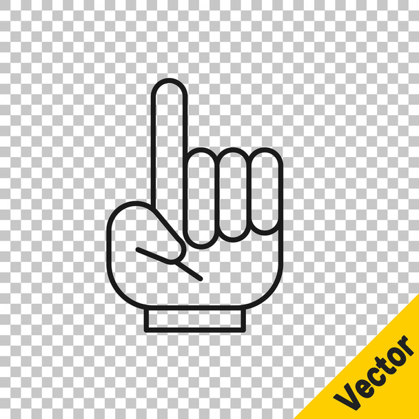 Ligne noire numéro 1 un ventilateur main gant avec doigt soulevé icône isolée sur fond transparent. Symbole du soutien de l'équipe dans les compétitions. Illustration vectorielle. - Vecteur, image