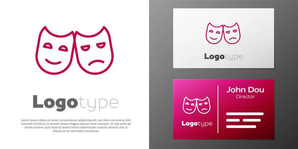 Logotype line Comedy and tragedy theatrical masks icon isolated on white background. Logo design template element. Vector Illustration. - Vector, Image