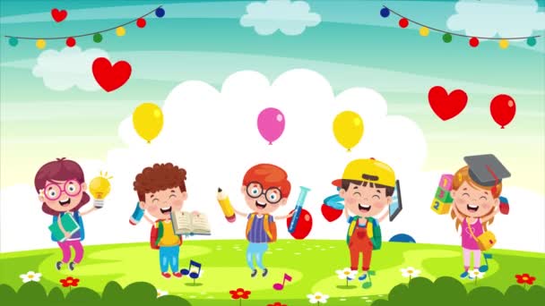 Animación de niños pequeños de la escuela que estudian en el parque
 - Imágenes, Vídeo