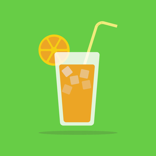Ícone de suco de laranja fresco, suco de laranja em vidro com palha, vetor, ilustração
. - Vetor, Imagem