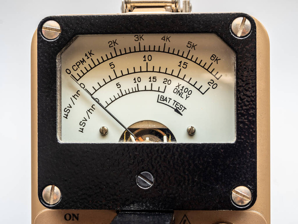 Count per minute scale for radiation contamination and microSIevert per hour scale for radiation dose rate on Dial display of Radiation survey meter - Photo, Image