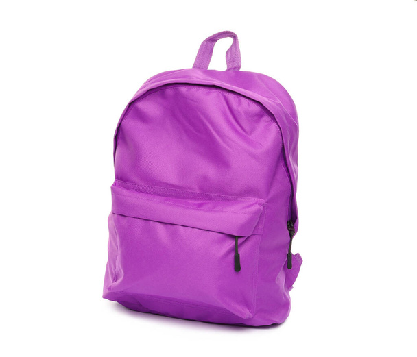 Mochila escolar en color púrpura aislada en blanco
 - Foto, Imagen