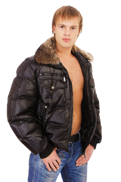 革のジャケットの男 - 写真・画像