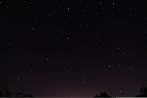 El cometa Neowise en el cielo nocturno estrellado negro. Cielo nocturno, espacio. El cielo del hemisferio norte por la noche, varias constelaciones, cometas y cuerpos celestes cósmicos
. - Foto, Imagen
