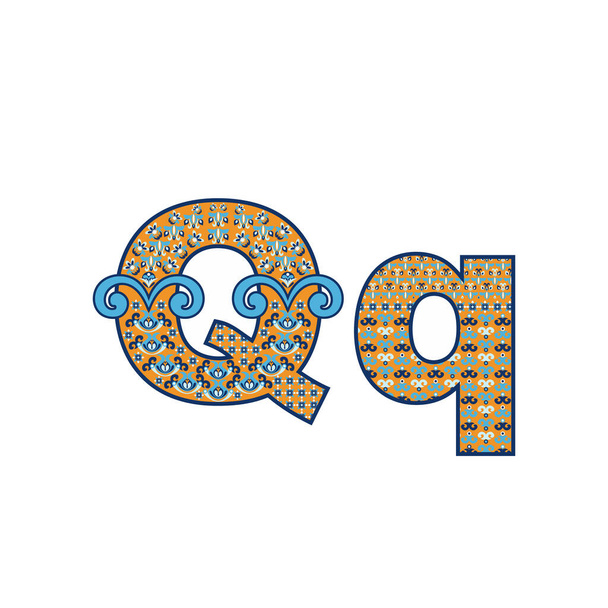 Wektorowa abstrakcyjna litera Q z ozdobnym wzorem. Znaki kreskówki - Wektor, obraz