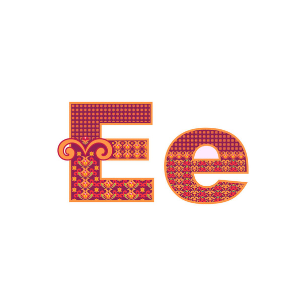 Lettre vectorielle abstraite E avec motif ornemental. Panneaux de dessin animé - Vecteur, image