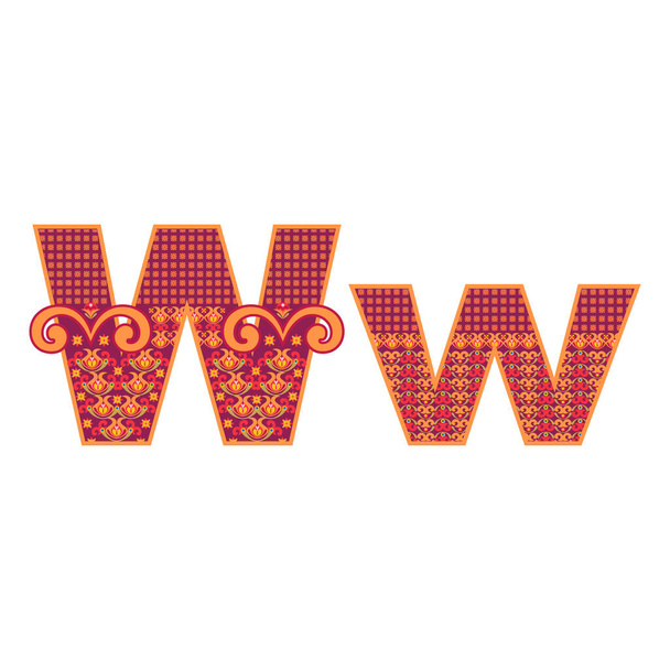 Lettre vectorielle abstraite W avec motif ornemental. Panneaux de dessin animé - Vecteur, image
