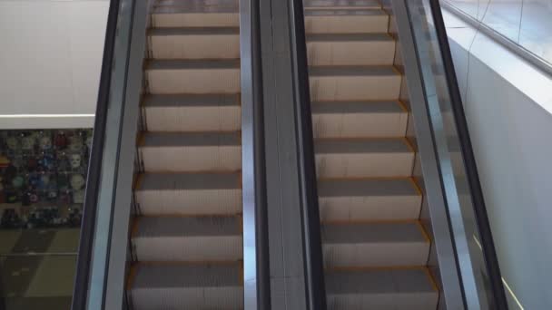 an escalator in a shopping center will lift and lower people to the floor. - Footage, Video