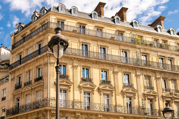 Paris, typical facades and street, beautiful ancient buildings place Saint-Georges - Photo, Image