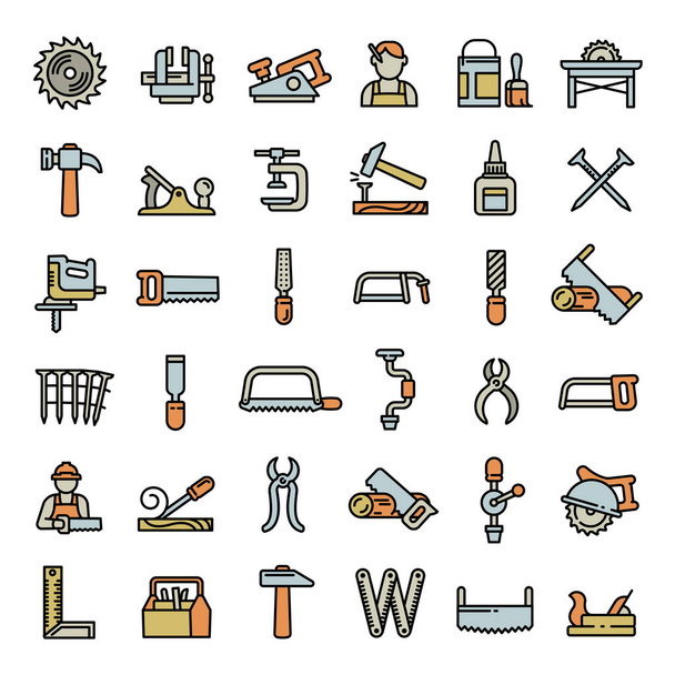 Carpenter icons set, outline style - Vettoriali, immagini